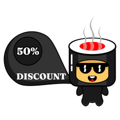 discount cartoon character vector sushi roll mascot, very suitable for advertisement or promotion