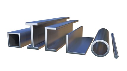 Obraz premium different metal profile - isolated creative industrial 3D illustration