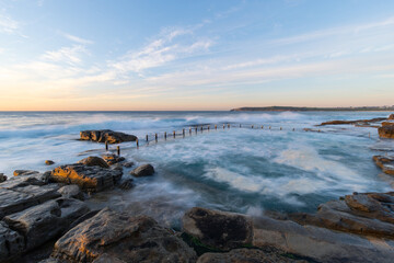 Ocean pool overflow at high tide condition.