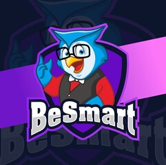 smart owl mascot esport character logo