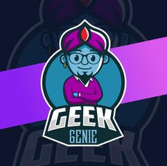 geek genie mascot esport logo design
