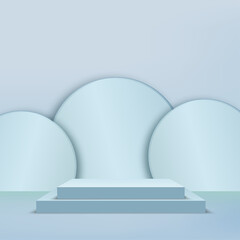 Abstract background with blue color geometric 3d podiums. Vector illustration