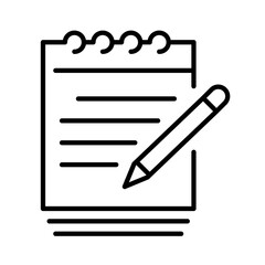 Linear paper document write notes icon vector illustration. Monochrome spring notepad with pen