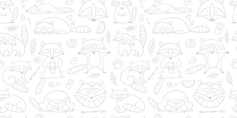 Racoons Family. Funny Characters. Seamless pattern for your design