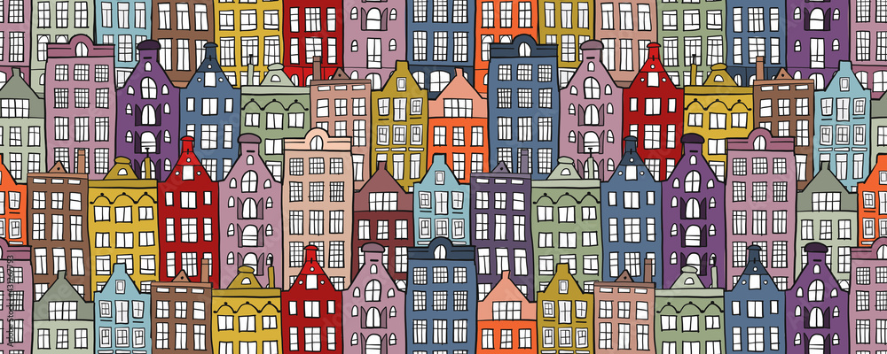 Poster architectural cityscape background. seamless pattern for your design