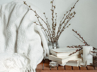Close-up detail of Scandinavian style home interior decor.