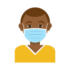 African man wearing blue surgical face mask. Flat vector illustration. COVID pandemic illustration