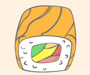sushi salmon roll. Japanese food style Isolated vector and illustration.