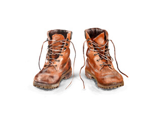 illustration of brown leather travel shoes on a white background