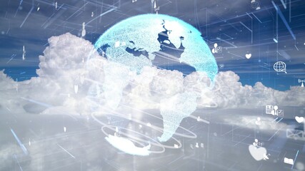 Network of connection modernization over clouds in the sky showing concept of digital network of global connections and international business networking .