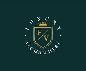 Naklejka na ściany i meble Initial FV Letter Royal Luxury Logo template in vector art for Restaurant, Royalty, Boutique, Cafe, Hotel, Heraldic, Jewelry, Fashion and other vector illustration.