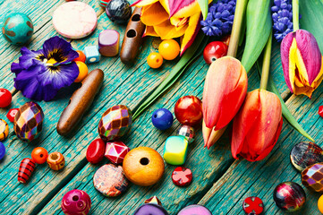 Fototapeta na wymiar Set of colored beads,jewelry making