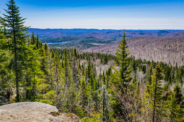 View from the Mount Ouareau on the Lanaudiere mountains in Quebec at spring (Canada)