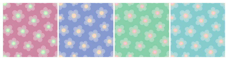 Obraz premium Set of light multicolored floral seamless patterns. Repeat abstract botanical patterns. Vector illustration.