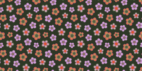 Obraz premium Bright multicolored floral seamless pattern. Repeat abstract botanical pattern. Vector illustration.