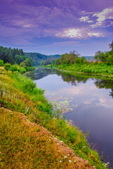 river and mountains with forest 