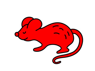 Rat. Chinese horoscope 2032. Cartoon mouse, Animal symbol vector. Red doodle sketch. Editable path
