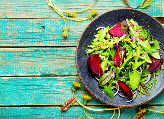 Spring greens and beetroot salad