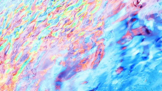 Slow motion water background. Colorful water ripples. Multicolored motion backgrounds. Surreal colors. Thermal camera effect. Abstract video can use in vertical position.
