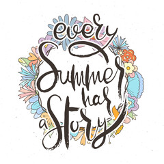 Hand lettering grunge card with flower background. Handcrafted doodle letters in retro style. Hand-drawn vintage typography