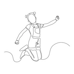 Continuous line drawing of happy woman girl children dancing and jumping. Single one line childhood vector illustration.  © MuhammadZulfan