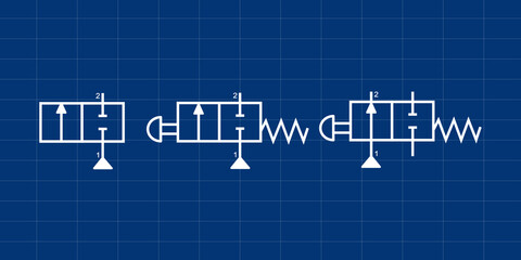 Vector illustration symbol directional pneumatic control valves sets 2-2 way 