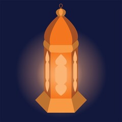 Arabic oriental lantern with candles on a blue background. Vector stock illustration