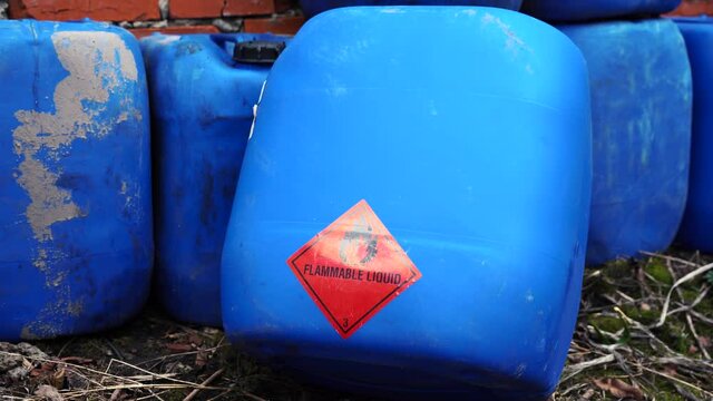 old blue canister for petroleum products