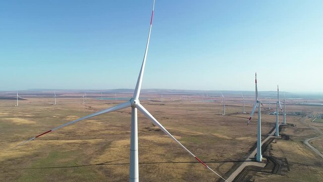 Slow flight over a wind farm