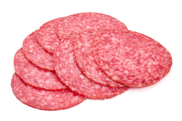 Salami smoked sausage, isolated on white background. High resolution image.