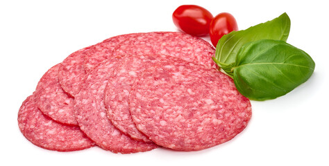 Salami smoked sausage, isolated on white background. High resolution image.