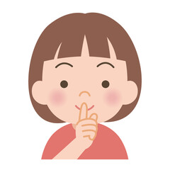 指を口に当てる女の子のイラスト