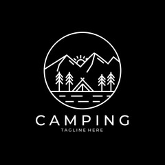 camping logo line art template illustration design