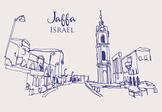 Drawing sketch illustration of Jaffa, Israel