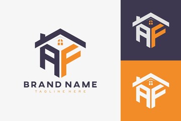 hexagon AF house monogram logo for real estate, property, construction business identity. box shaped home initiral with fav icons vector graphic template
