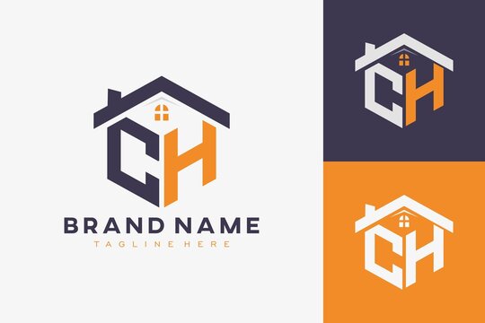 hexagon CH house monogram logo for real estate, property, construction business identity. box shaped home initiral with fav icons vector graphic template
