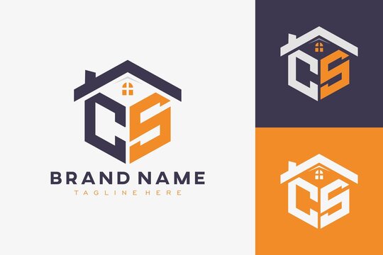 hexagon CS house monogram logo for real estate, property, construction business identity. box shaped home initiral with fav icons vector graphic template