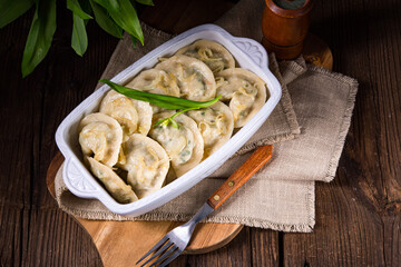 pierogo with wild garlic -cheese filling
