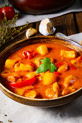 rustic Hungarian goulash soup with paprika