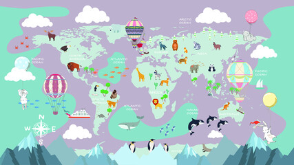 image vector children's map, with balloons and bunnies