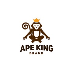 monkey king logo with crown Meditation yoga position logo icon , chimpanzee ape meditating in lotus pose cartoon mascot design illustration © Ramosh Artworks