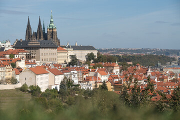 A view of Prague's orange rooftop town