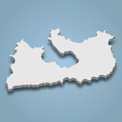 3d isometric map of Milos is an island in Greece