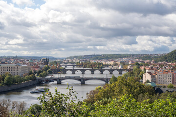 Fototapeta na wymiar Prague summer view with Charles Bridge and river