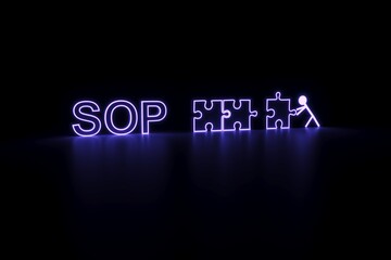 SOP neon concept self illumination background 3D illustration