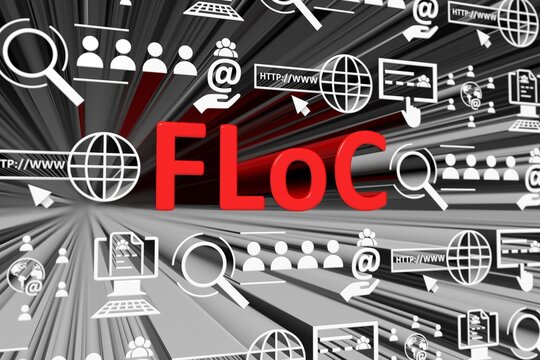 FLoC concept blurred background 3d render illustration