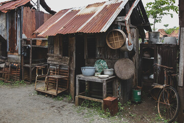 Old little shack with cooking equipment