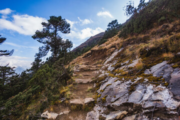 Trail uphill. Himalayas mountains, Nepal