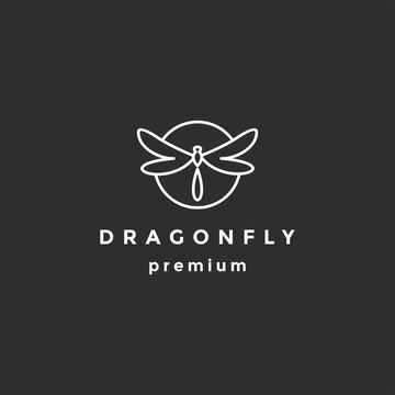 Line minimalist Dragonfly wings logo design with line art style on black background