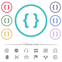 Programming code flat color icons in circle shape outlines